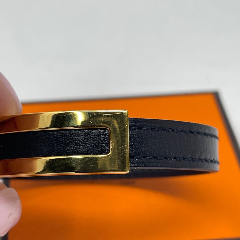 Hermes black leather gold metal slide lock bracelet - Picture 9 of 10